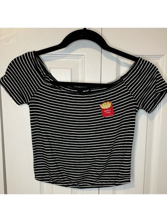 Tops - Striped crop top with French fries size S.